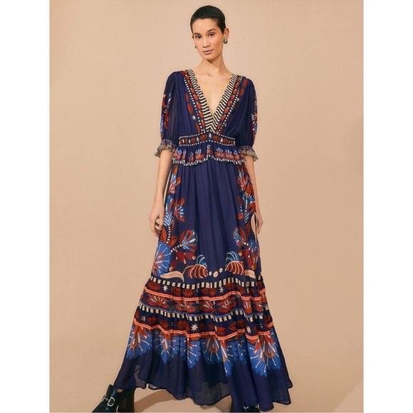 FARM Rio Dresses & Skirts - NWT FARM Rio Nature Beauty Short Sleeve Floral Chiffon Maxi Dress